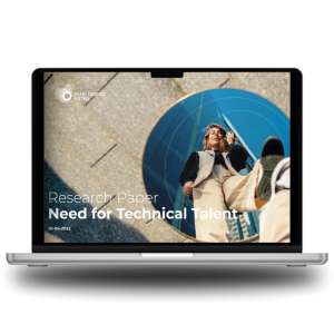 mockup in laptop met vrouw en Need for Technical Talent whitepaper
